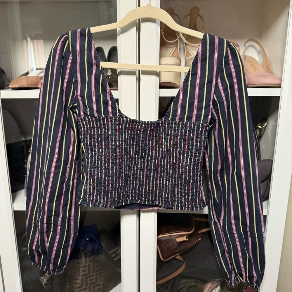 Free People Colorful Stripped Sunshine In Sicily Long Sleeve Top Size Small